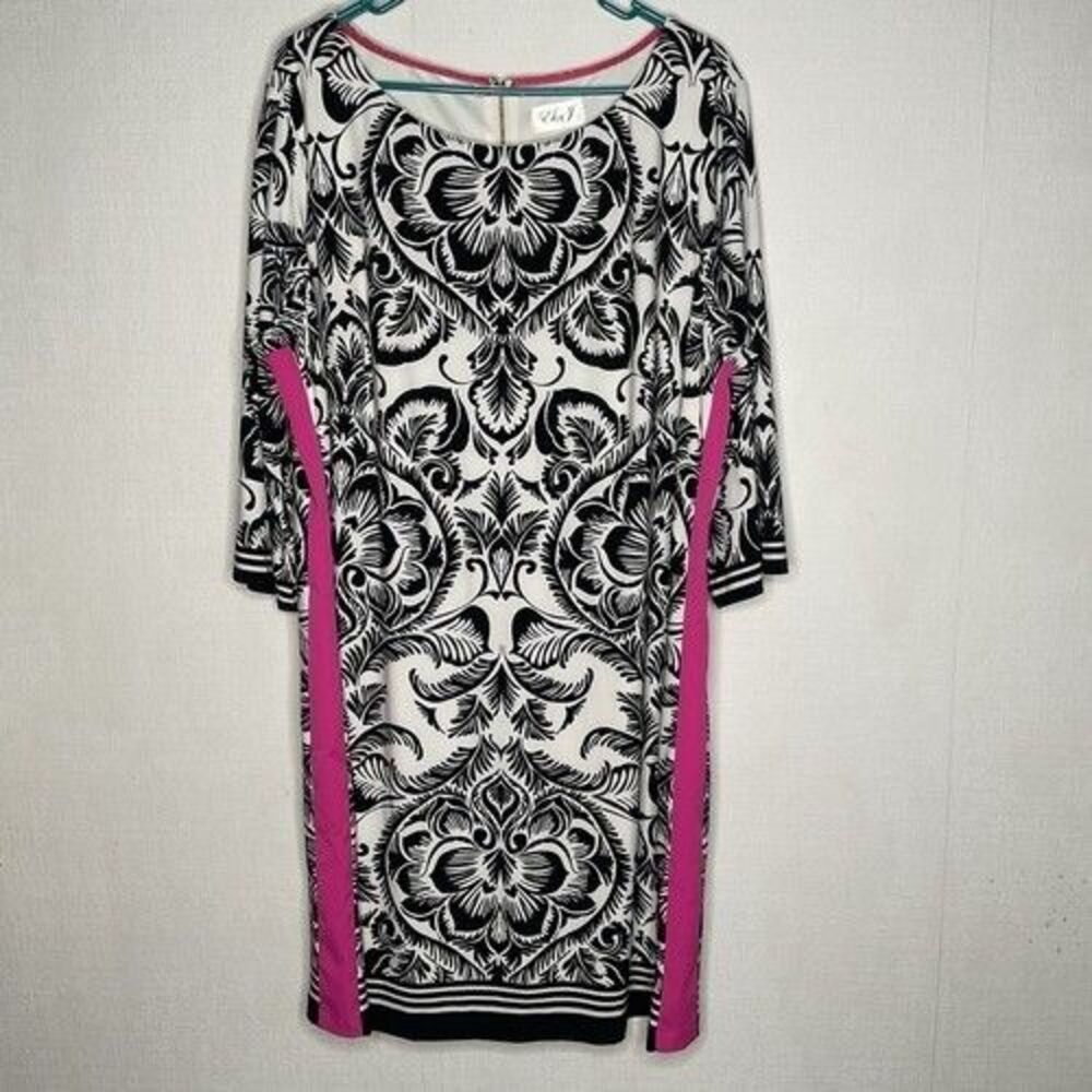 Eliza J Exposed Gold Back Zip Knee Length Shift Dress Women Size 14 Black/White